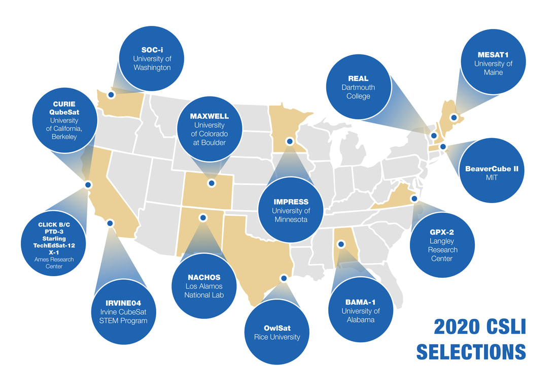 Map of 2020 selected CubeSats for NASA CSLI